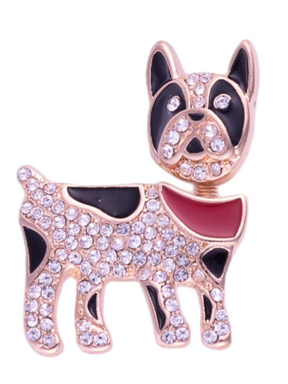 French Bulldog Bobble Head Pave Rhinestone Brooch Gold Tone Enamel Dog Pin